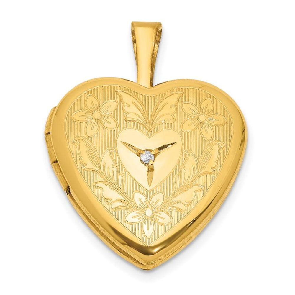 1/20 14K Gold Filled Diamond Accent 16mm Floral Heart 2 Frame Locket